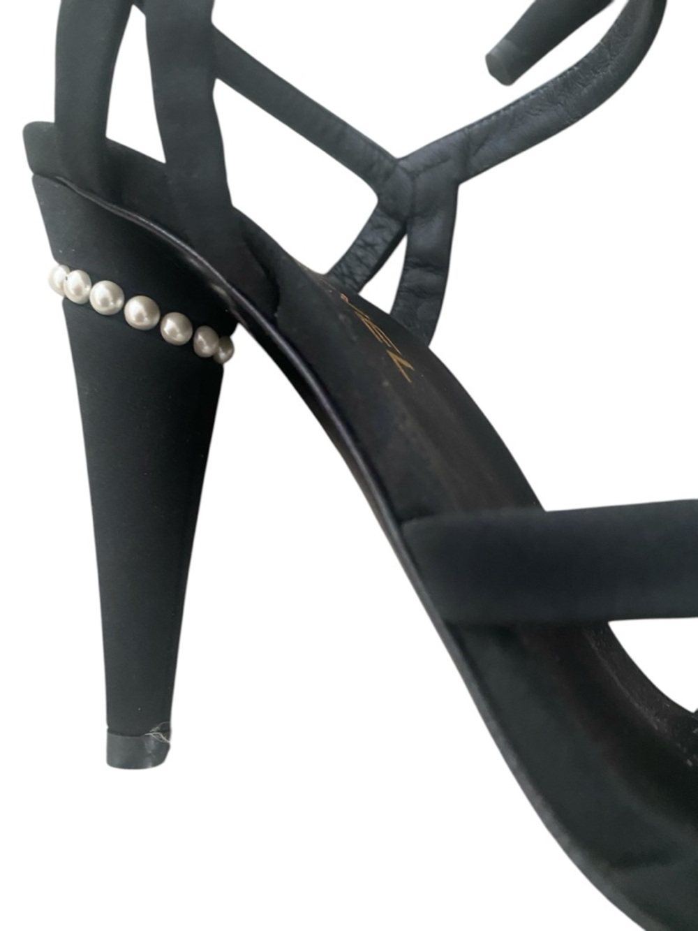 CHANEL Black Satin Strappy Heels with Pearl & Crystal Ornaments size 40 - Picture 10 of 11